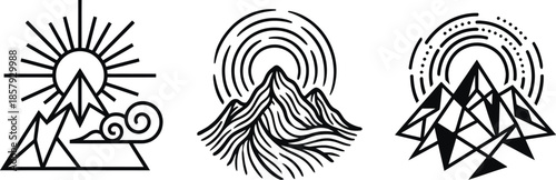 Mountain peak with abstract dreamlike sunrise vector landscape.