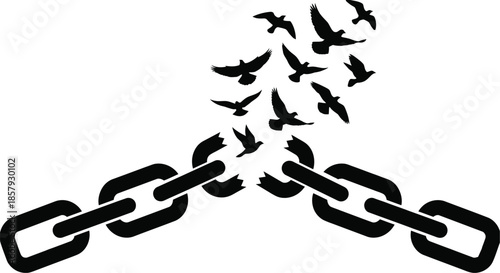 Broken Chains Silhouette with Birds Flying Free