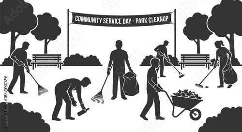 Community service day park cleanup vector illustration