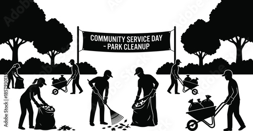 Community service day park cleanup vector illustration