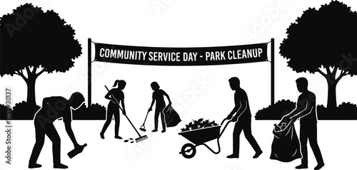 Community service day park cleanup vector illustration