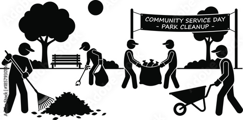 Community service day park cleanup vector illustration
