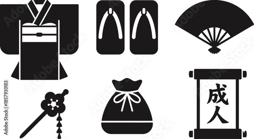 Seijin no Hi Flat Design Japanese Icons