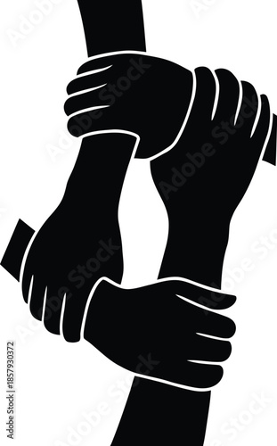 Diversity hands interlocking symbolize unity and connection.
