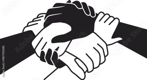 Diversity hands interlocking symbolize unity and connection.