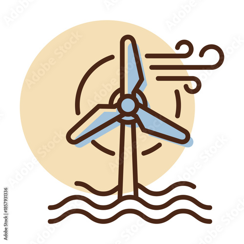 Offshore wind turbine outline vector icon