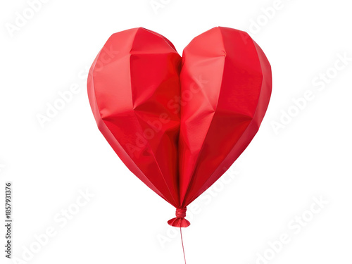 A red heart shaped balloon with a string attached, perfect for gift or decoration