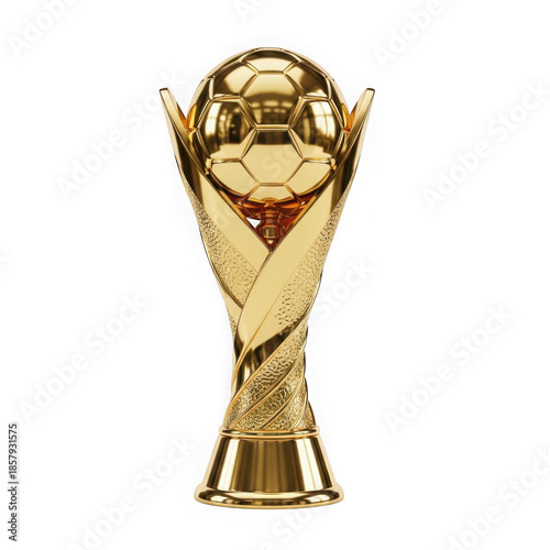 Golden soccer trophy isolated on transparent background