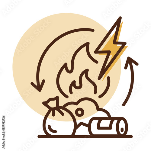 Waste to energy conversion outline vector icon