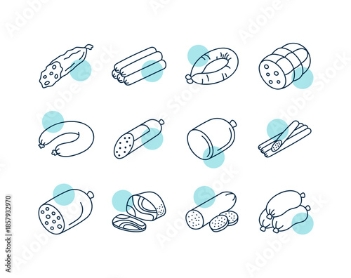 Sausage Products Vector Outline Icon Set
