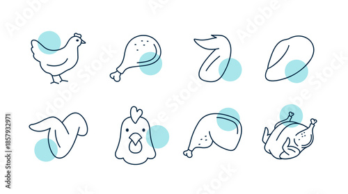 Poultry Chicken Meat Products Vector Icon Set