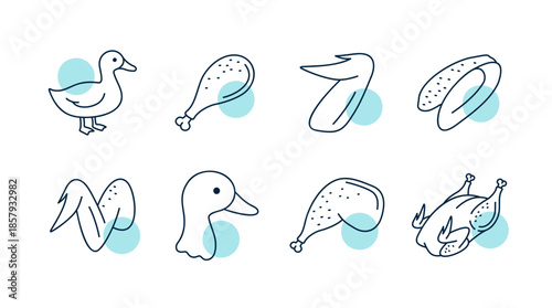 Poultry Duck Meat Products Vector Icon Set