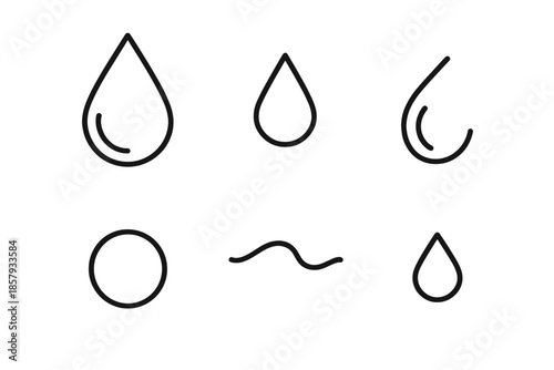 Nectar Line Icons. Line style icons of Nectar: nectar drop, small droplet, curved drip, sweet bead, gentle flow mark, minimal