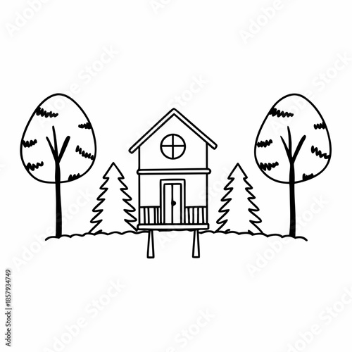 Wooden Treehouse Minimal Flat Vector