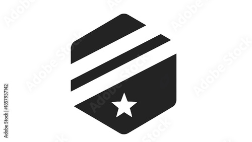 Vector illustration of a hexagonal badge with stripes and a star on transparent background