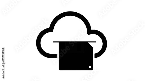 Vector illustration of a document uploading to a cloud storage, on transparent background
