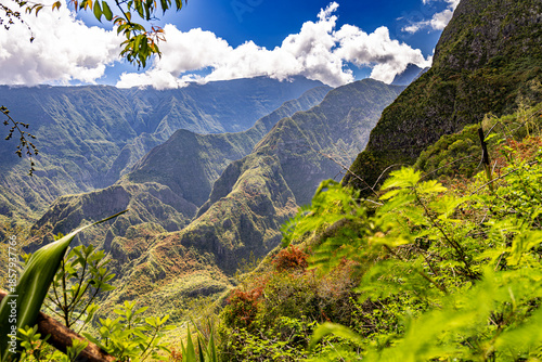 Mafate Circus Galets river and mountains in Reunion Island in Indian Ocean
