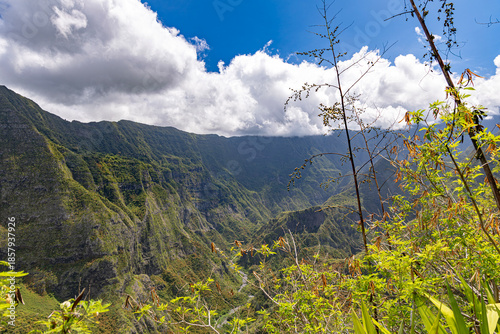 Mafate Circus Galets river and mountains in Reunion Island in Indian Ocean