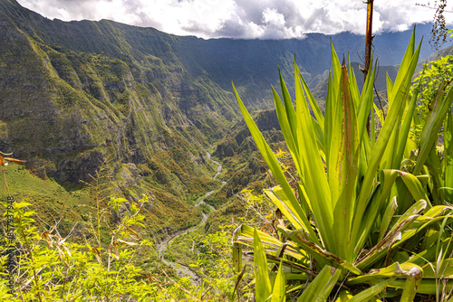 Mafate Circus Galets river and mountains in Reunion Island in Indian Ocean
