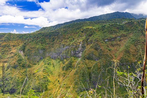 Mafate Circus Galets river and mountains in Reunion Island in Indian Ocean