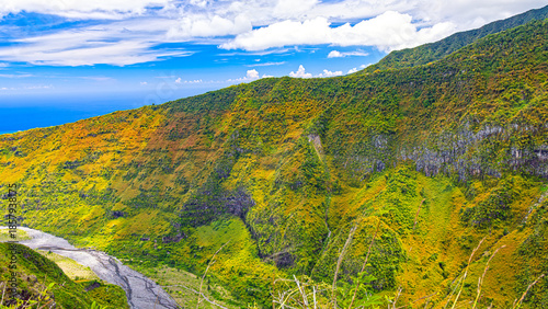 Mafate Circus Galets river and mountains in Reunion Island in Indian Ocean