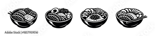 Ramen vector icons set. noodles, japanese food symbols
