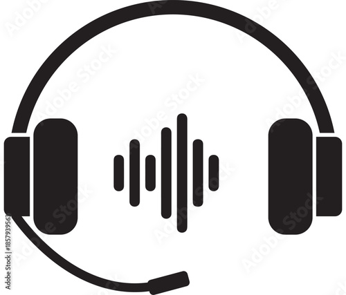 Headphones with Microphone and Sound Waves Icon