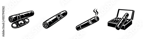 Cigar vector icons set. smoking, tobacco, luxury symbols
