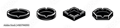 Ashtray vector icons set. smoking accessories, objects symbols