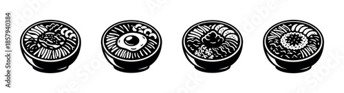 Ramen vector icons set. noodles, japanese food symbols