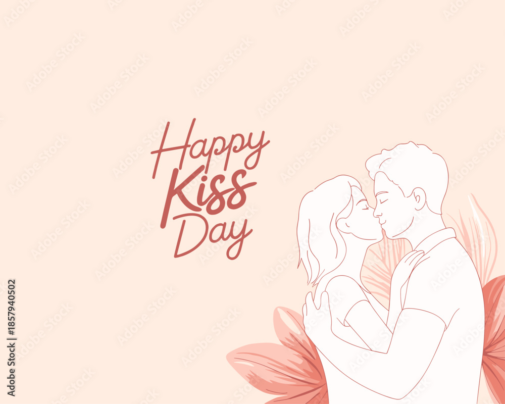 Fototapeta premium Happy Kiss Day, February 13th, as part of Valentines Week, and July 6th, as International Kissing Day, Kiss Day Dates Part of Valentines Week, celebrated by couples World kiss day vector design