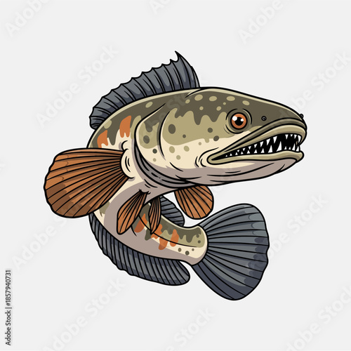 Aggressive Predatory Snakehead Fish Illustration