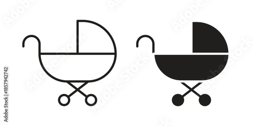 Baby carriage icons. Outline and filled icons. Vector Graphic. EPS 10