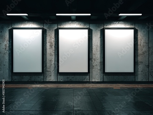 Subway wall with three blank posters