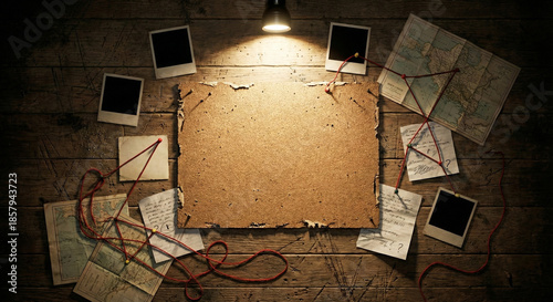 Φωτογραφία Vintage Detective Desk with Maps and Blank Paper Space