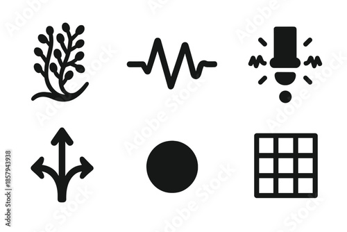 Fungal Detection Icons. Solid style icons of fungal hair tremor detection: fungal filament, pulse line, vibration wave, microscope