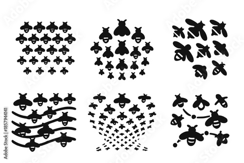 Kinetic Swarm Icons. Solid style icons of a parallax effect in a power-generating swarm: multi-layer swarm field, shifting depth