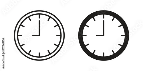 Clock nine icons. Outline and filled icons. Vector Graphic. EPS 10