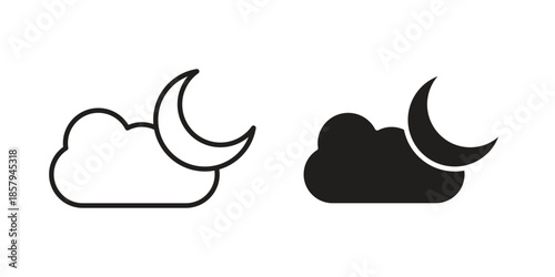 Cloud moon icons. Outline and filled icons. Vector Graphic. EPS 10