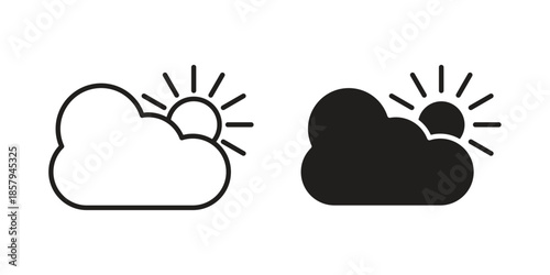 Cloud sun icons. Outline and filled icons. Vector Graphic. EPS 10