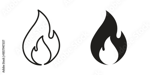 Flame icons. Outline and filled icons. Vector Graphic. EPS 10