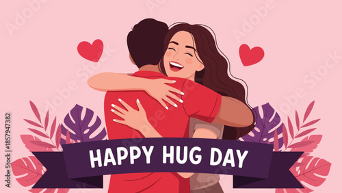 Happy hug day illustration with loving couple embrace