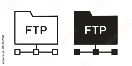FTP icons. Outline and filled icons. Vector Graphic. EPS 10