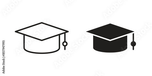 Graduation cap icons. Outline and filled icons. Vector Graphic. EPS 10