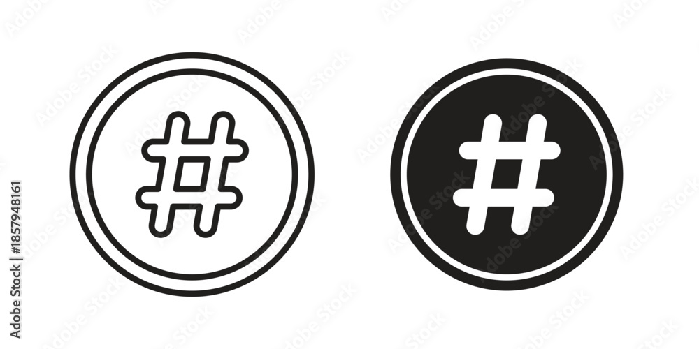 Fototapeta premium Hashtag icons. Outline and filled icons. Vector Graphic. EPS 10