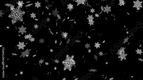 Swirling Snowflake Vortex Overlay on Black Background