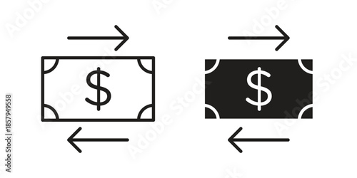 Money exchange icons. Outline and filled icons. Vector Graphic. EPS 10