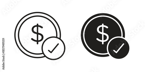 Money check icons. Outline and filled icons. Vector Graphic. EPS 10