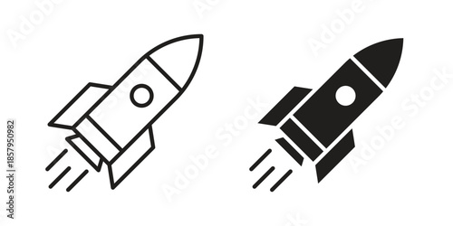 Rocket launch icons. Outline and filled icons. Vector Graphic. EPS 10