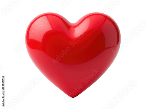 A single, red heart-shaped object sits on a plain white background
